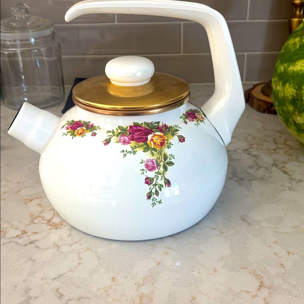 Royal Albert Old Country Roses Metal Whistler Tea Kettle